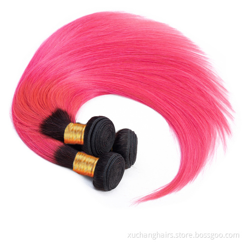 Colored Hair Bundle Wholesale Virgin Brazilian Hair Weave Bundles 2 Tone 1B Pink Straight Ombre Human Hair Bundles
